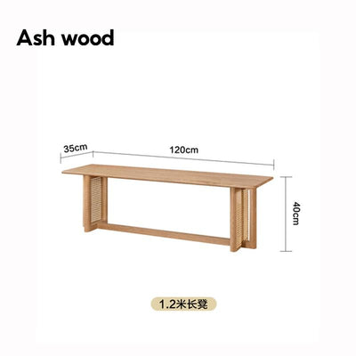 PINA 【Natural Rattan】Japanese Solid Wood Dining Table Bench Household Small Family Rattan Weaving