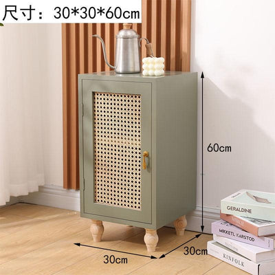 GC Rattan Bedside Table Storage Cabinet Solid Wood Bedroom Kitchen Cabinet Modern Simple