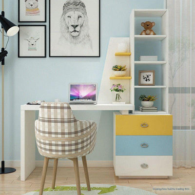 Modern and Simple Desktop Office Computer Corner Home Desk Combination Bookcase White Paint