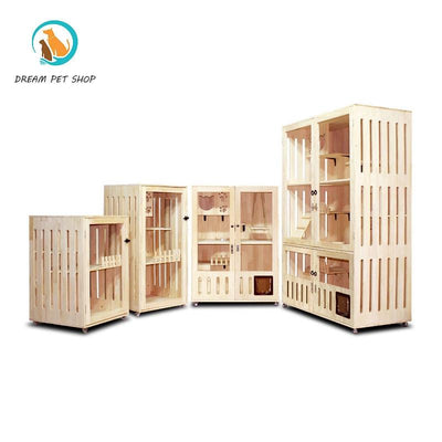 Cat Cage Villa Apartment Solid Wood With Climbing Rack House Dispaly Cabinet Four Seasons Universal