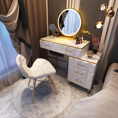 Nordic Dressing Table Luxury Storage Computer Desk with Led Light Mirror Bedroom Dressing Table