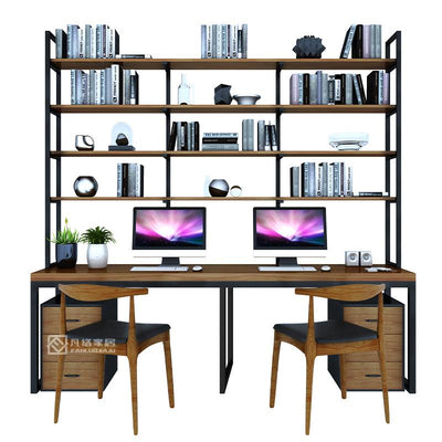 Loft Computer Desk Table Home Writing Desk American Solid Wood Desk Bookshelf Combination Desk