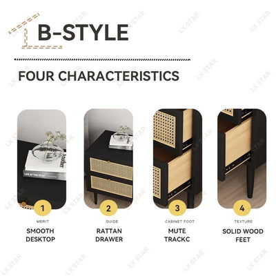 Solid Wood Side Table Japanese-style Bedside Table Rattan Side Cabinet Bedroom And Living Room Star