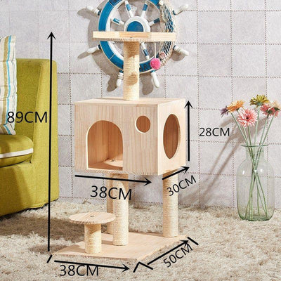 Large and Medium-sized Solid Wood Sisal Climbing Cat's Nest Wooden Four Seasons Universal Scratch