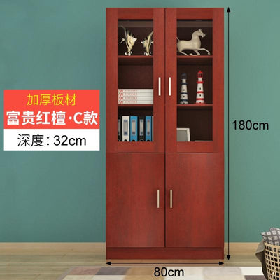 LAL Bookcase Bookshelf Cabinet Combination Office Solid Wood Filing Cabinet With Lock Glass Door