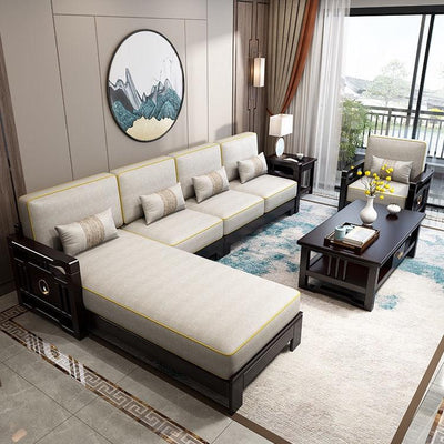 New Chinese Solid Wood Sofa Combination Zen After The Modern Minimalist Chinese Style Living Room