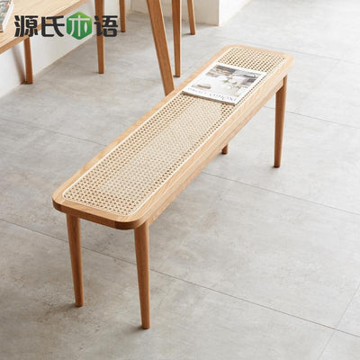 Solid Genji Wood Language Wood Bench Nordic Oak Family Bedroom Bed End Stool Living Room Rattan Shoe