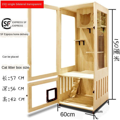 Luxury Villa Solid Wood Closed Cage Transparent Nest Wooden House Display Cat Cabinet