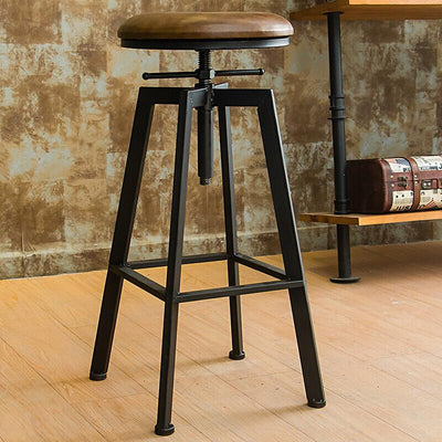 Retro Bar Adjustable Height Round Wooden Counter Bar Chairs For Kitchen Dining Commercial Cafe Shops