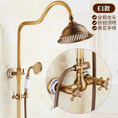 RUNZE All Copper Rain Shower Set European Retro Bathroom Shower Full Set With Shower Head