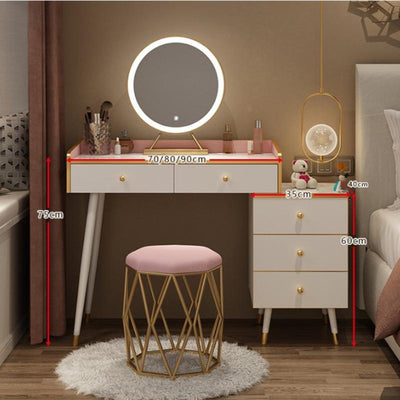 Nordic Dressing Table With Mirror Light Luxury Style Make Up Table Bedroom Storage Cabinet