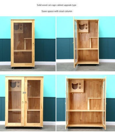 Household Solid Wood House Cabinet Wooden Cage Luxury Cat Villa