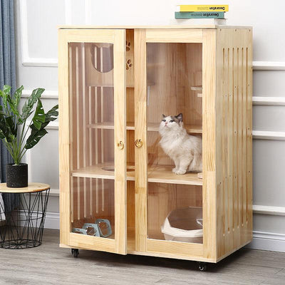 Household Solid Wood House Cabinet Wooden Cage Luxury Cat Villa