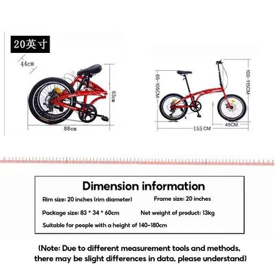 High Carbon Steel 7 Speed Foldable Adult Bike