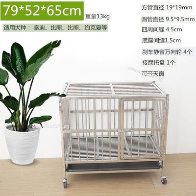 Stainless Steel Dog Cage For Small And Medium Dog Folding Cage With Toilet Thickened