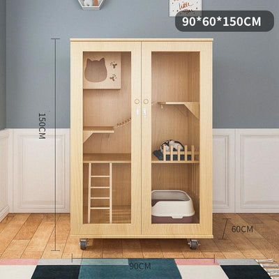 Home Solid Wood Cage Cabinet Villa Apartment Climbing Rack Luxury Large Space Nest Cat House