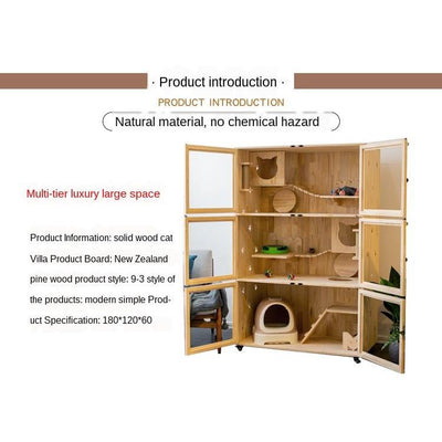 Cat Cage Family Indoor Cat Nest Solid Wood Cat Villa Luxury Cat House Cat Cabinet Cat House