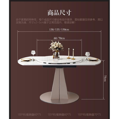 Light Luxury Rotary Telescopic Round Dining Table With Rotary Table Multifunctional Rock Plate