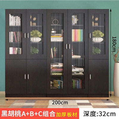 Bookcase Combination Simple Modern Living Room with Door Cabinet Glass Door Bookcase Economical