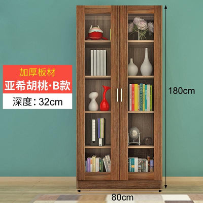 LAL Bookcase Bookshelf Cabinet Combination Office Solid Wood Filing Cabinet With Lock Glass Door