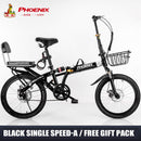 Phoenix Foldable Bicycle 7-speed Variable Speed Folding Bike High Carbon Steel Double Disc Brake