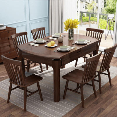 (MUWU) Solid Wood Folding Table And Chair Combination Nordic Style Restaurant Family Dining Table