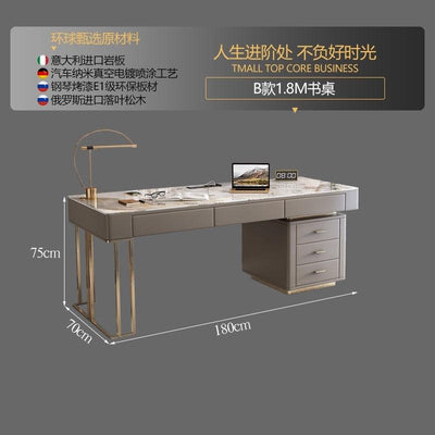 W.S FEEL Luxury Rock Plate Office Table With Socket Modern Simple Stainless Steel Computer Desk