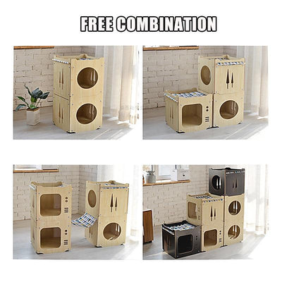 Pet Cat Cage With Hammock Nest Cat House Closed Delivery Room Tree Combination Cat Crawler Toys