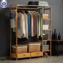 Clothes Rack Open Type Wardrobe Sturdy Coat Hangers With Drawer Bamboo Wardrobe