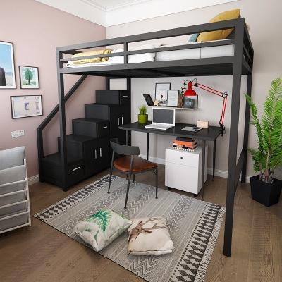 Iron Loft Bed Multifunctional Bedroom Space Saving Iron Frame Bed