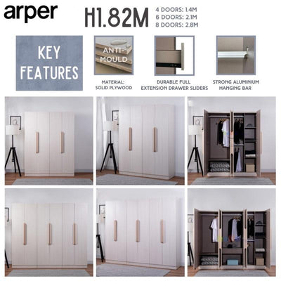 ARPER 4 | 6 Doors Wardrobe, Solid Plywood, 12 Months Warranty, Available with 3 Compartments