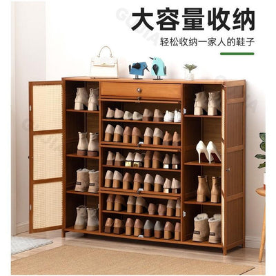 GC Shoe Cabinet Multi-layer Shoes Cabinet Household Solid Wood Shoes Shelf Door Entry Storage