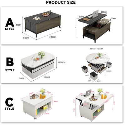 Lifting Foldable Coffee Table Living Room Dual-purpose Integrated Folding Telescopic Dining Table