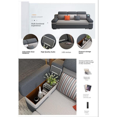 YOOKE Folding Sofa bed with audio storage function study dual-use foldable sofa 3 seater sofa bed