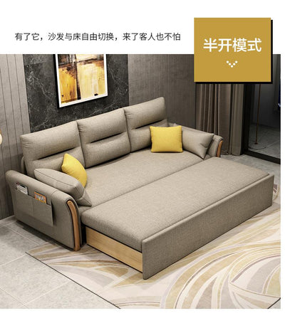 Nordic Multi-functional Fabric Solid Wood Foldable Sofa Bed Dual-purpose Double Single Small