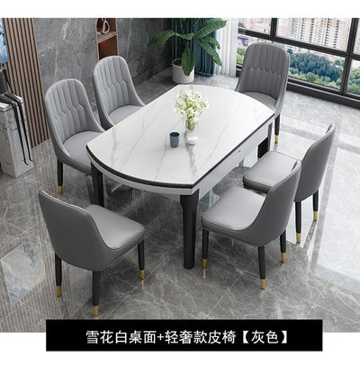 Rock plate dining table light luxury household folding solid wood dining table and chair combination