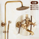 RUNZE All Copper Rain Shower Set European Retro Bathroom Shower Full Set With Shower Head