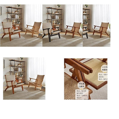 GC Rattan Chair Sofa Lounge Chair Leisure Chair Solid Wood Single Backrest Comfortable With Armrests