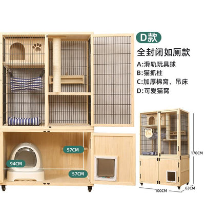 Pazazz Cat Cage Villa Solid Wood Large Household Indoor Breeding Three-layer Cat House Display Cage