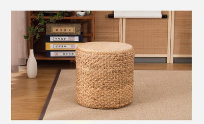 Rattan-made Low Balcony Bench Sofa Straw-made Household Seat Pier Small Round Stool Tatami Chair