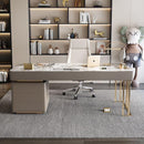 W.S FEEL Luxury Rock Plate Office Table With Socket Modern Simple Stainless Steel Computer Desk