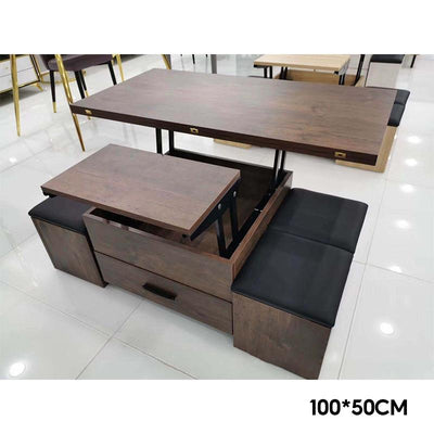 (MUWU) Lifting Coffee Table With 4 Stools Small Family Creative Dining Table Tea Table Dual Use