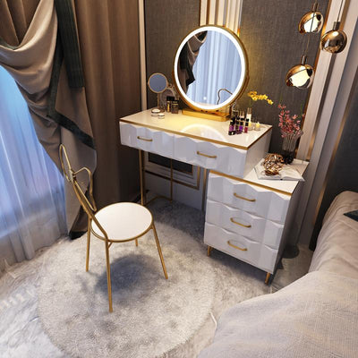 Nordic Dressing Table Luxury Storage Computer Desk with Led Light Mirror Bedroom Dressing Table