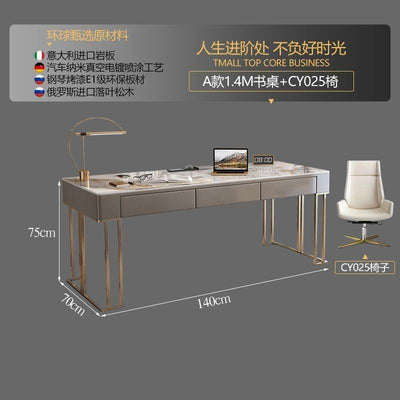 W.S FEEL Luxury Rock Plate Office Table With Socket Modern Simple Stainless Steel Computer Desk