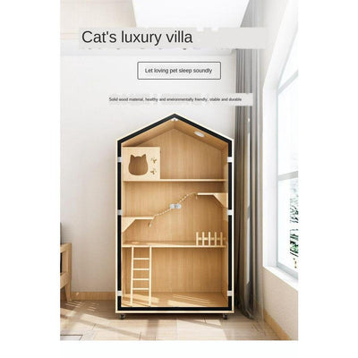 Home Solid Wood Cage Cabinet Villa Apartment Climbing Rack Luxury Large Space Nest Cat House