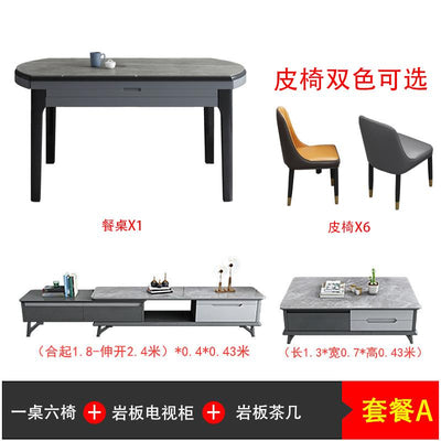 Rock plate dining table light luxury household folding solid wood dining table and chair combination