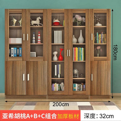 Bookcase Combination Simple Modern Living Room with Door Cabinet Glass Door Bookcase Economical