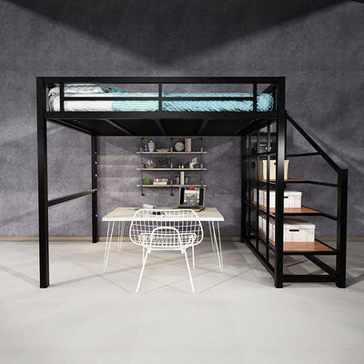 FORTUNE Modern simple bedroom black iron bed upper and lower single double elevated bed apartment