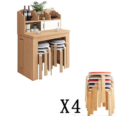 SENBIJU Dinning Table With Telescopic Folding Chair Wooden Multi-functional Household Small