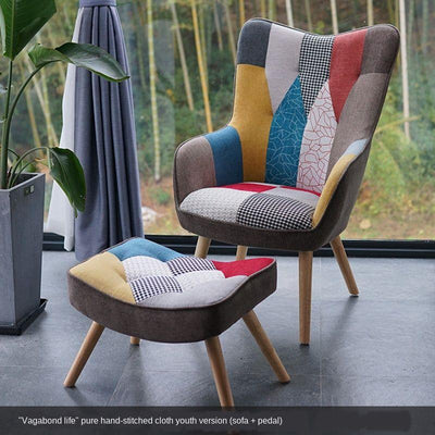 Nordic American Armchair Modern Simple Leisure Balcony Bedroom Hotel Fabric Solid Wood Chair Small